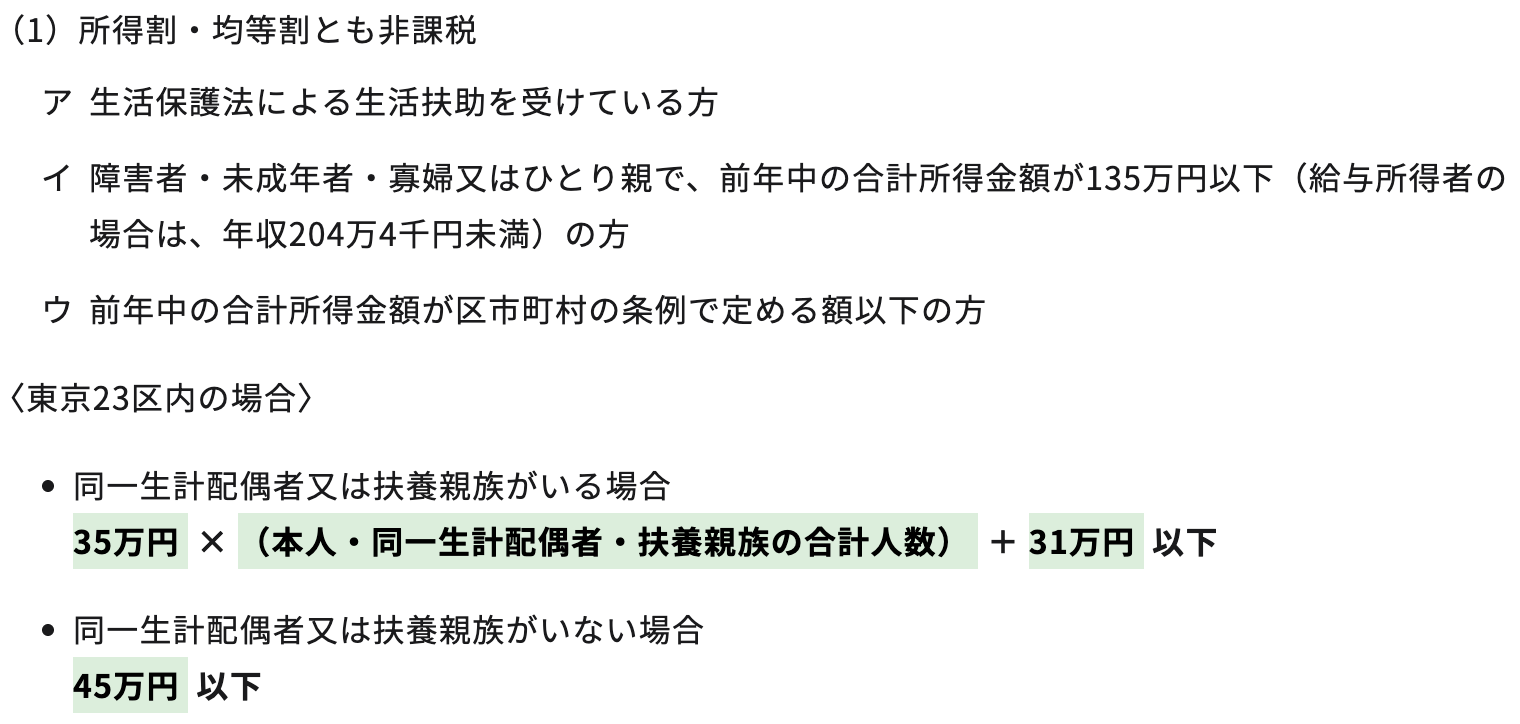 個人住民税の非課税 画像