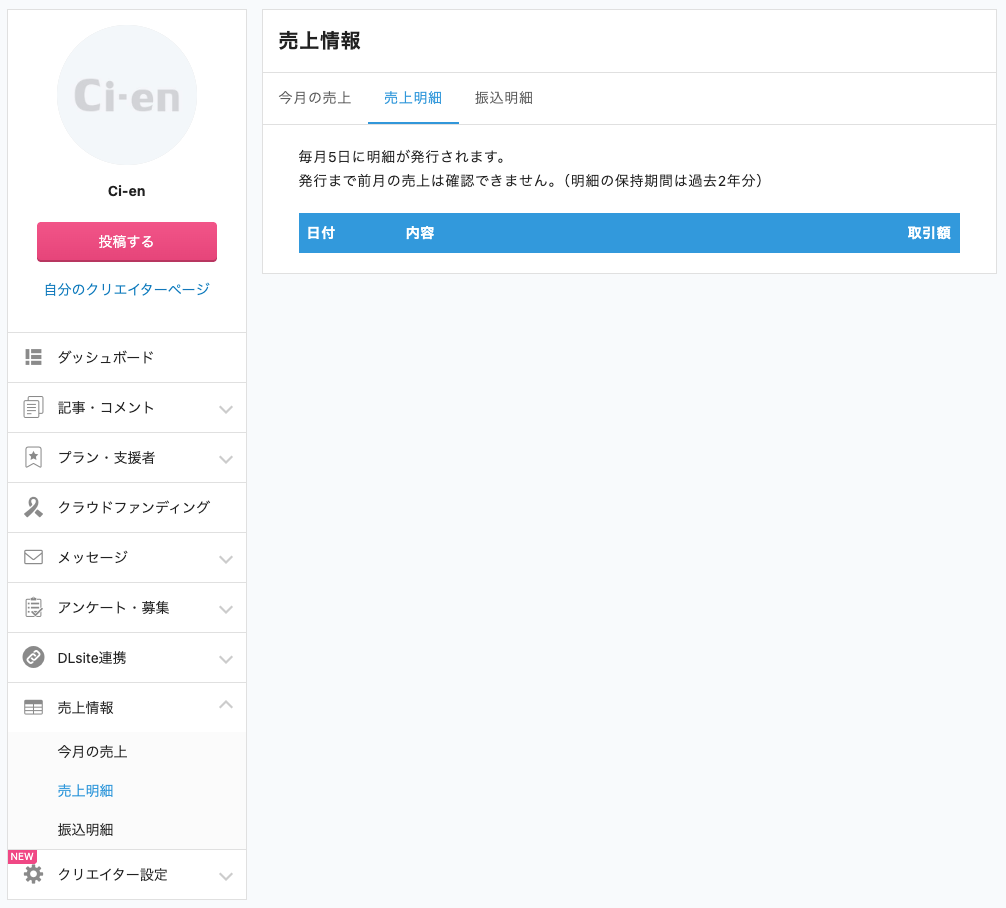 Ci-en 売上情報 売上明細 画像